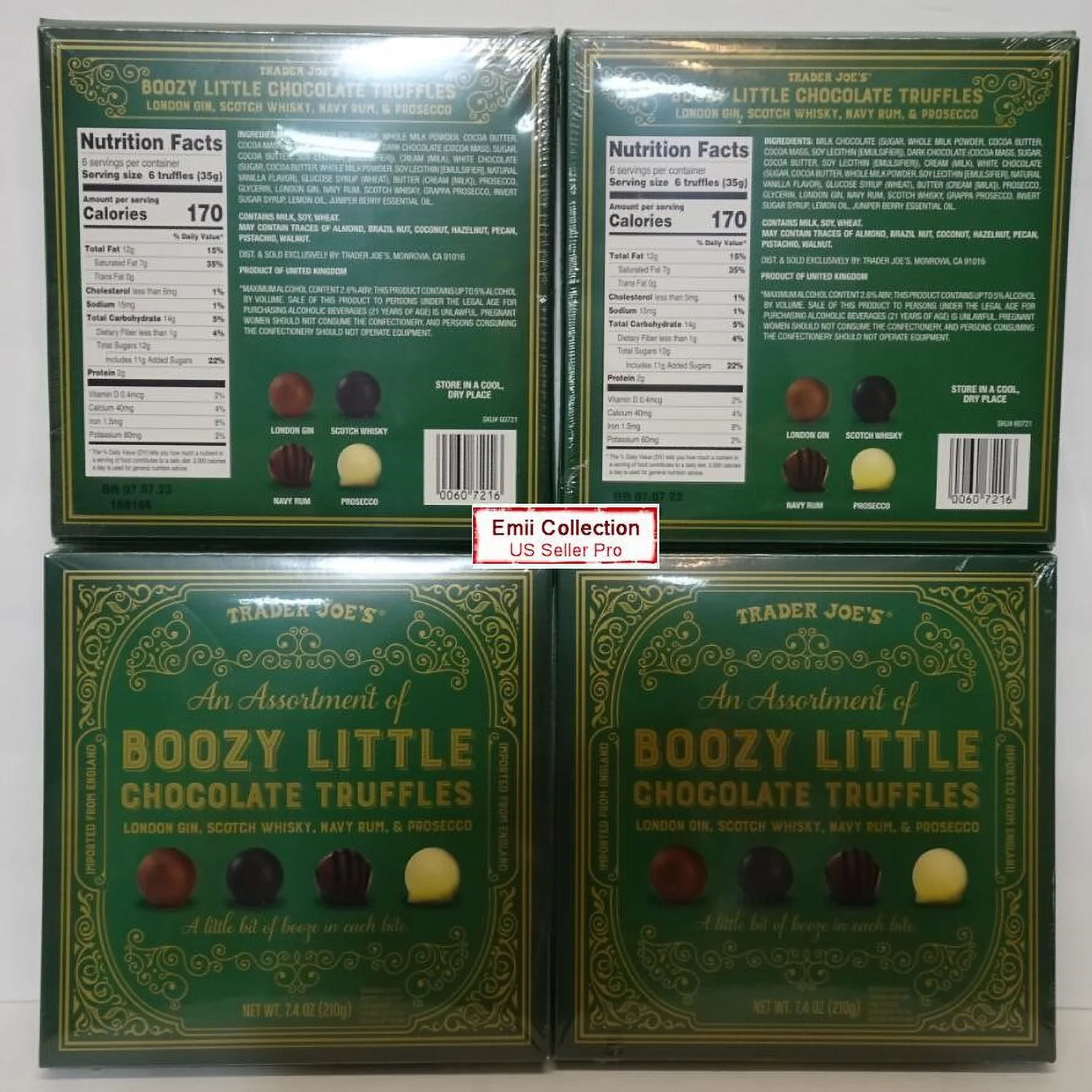 Trader Joe's An Assortment of BOOZY LITTLE Chocolate Truffles 7.4oz 210g (4 Boxes)