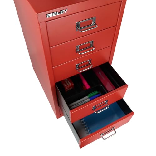 Bisley 10-Drawer Steel MultiDrawer Cabinet - Black, Chrome Pull Handles with Label Holders, Powder-Coated Steel, Removable Drawers, Fits Under Most Desks, Labels Included