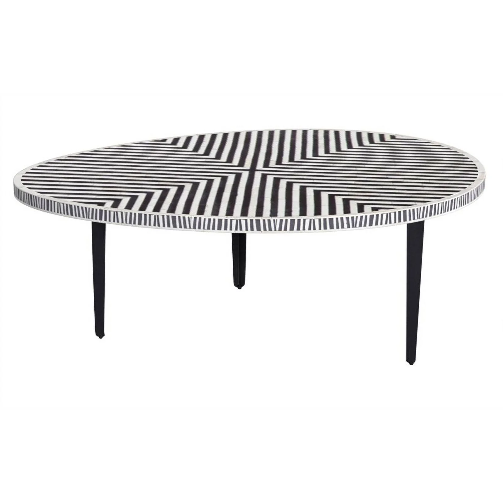 Ewing Round Cocktail Table in Black Iron Resin and Bone