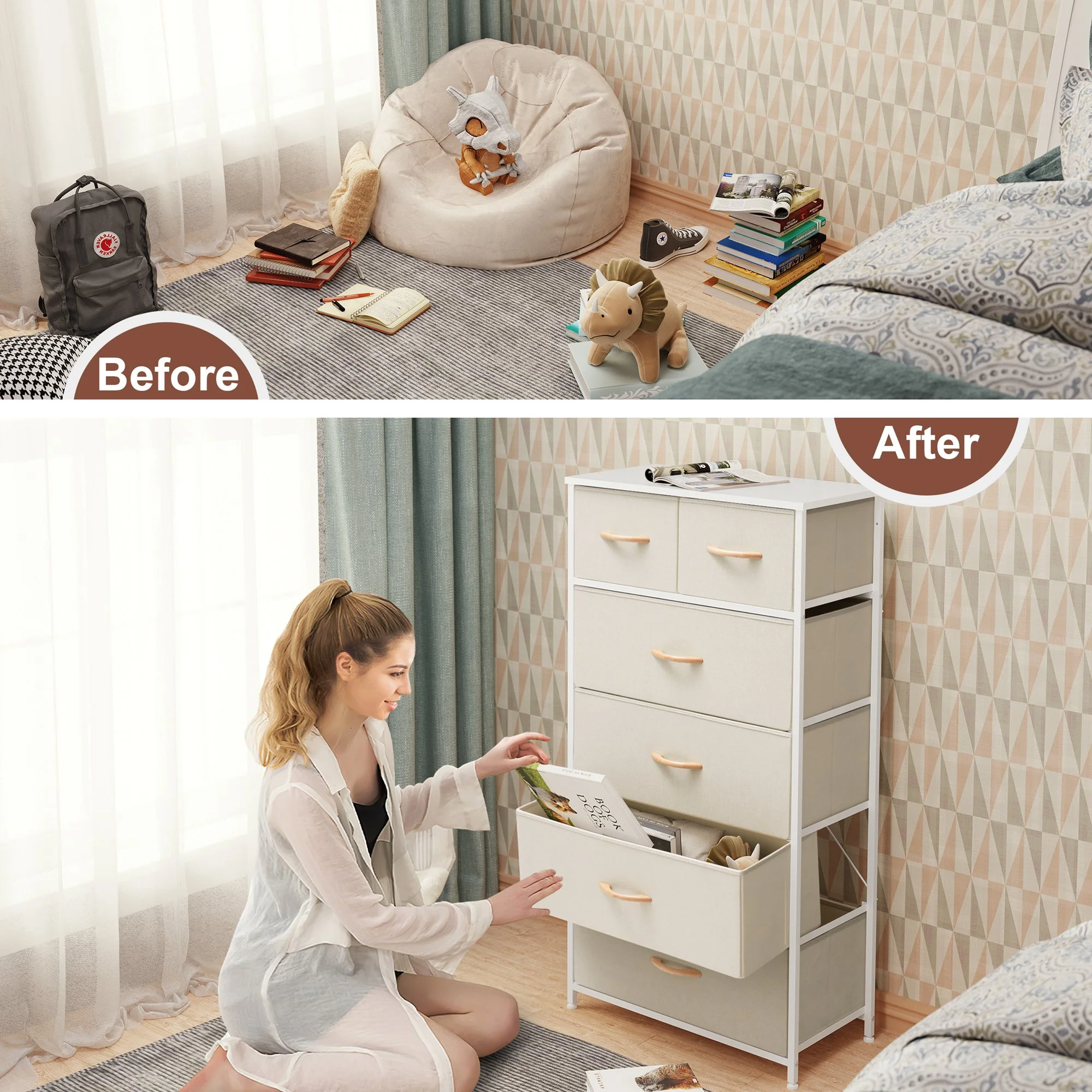 Crestlive Products Beige 6-Drawer Dresser Chest Vertical Tower