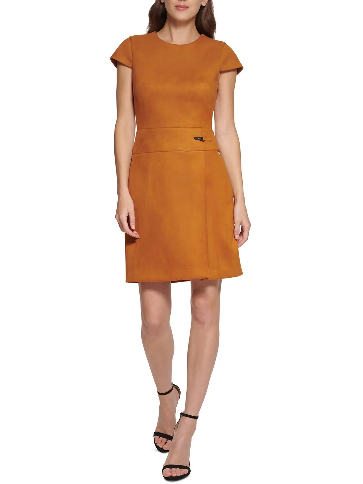 DKNY Womens Faux Suede Panel Sheath Dress