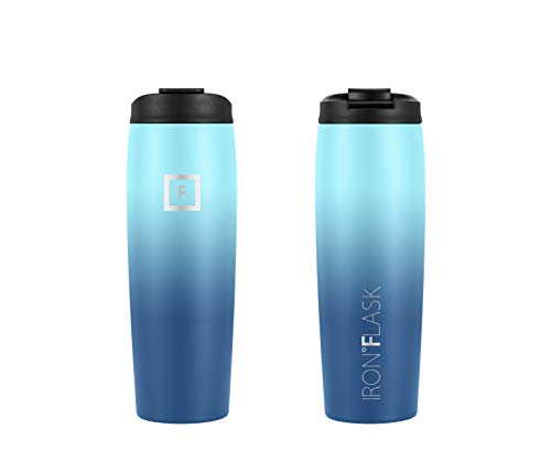 IRON °FLASK Nomad Tumbler - 2 Lids Straw/Flip, Vacuum Insulated Stainless Steel Bottle, Double Walled, Drinking Cup, Thermo Coffee Travel Mug, Water - Blue Waves, 16 Oz