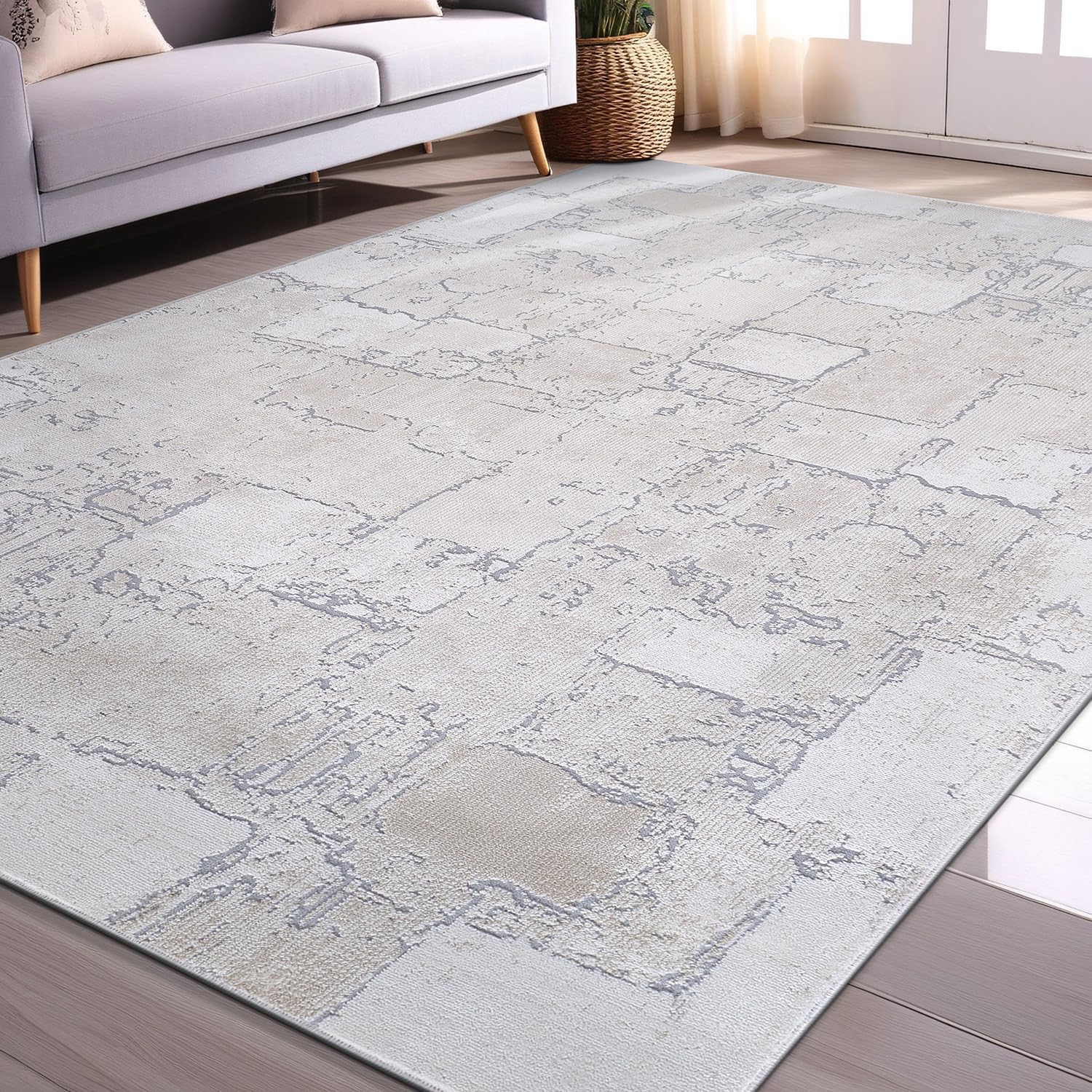 Beverly Rug Living Room Rug 8x10 Modern Luxury Ultra Soft Vintage Indoor Area Rugs for Kitchen Dining Room Stain Resistant Non Shedding Indoor Carpet Alfombras Para Salas Modernas (8 x 10 Beige)