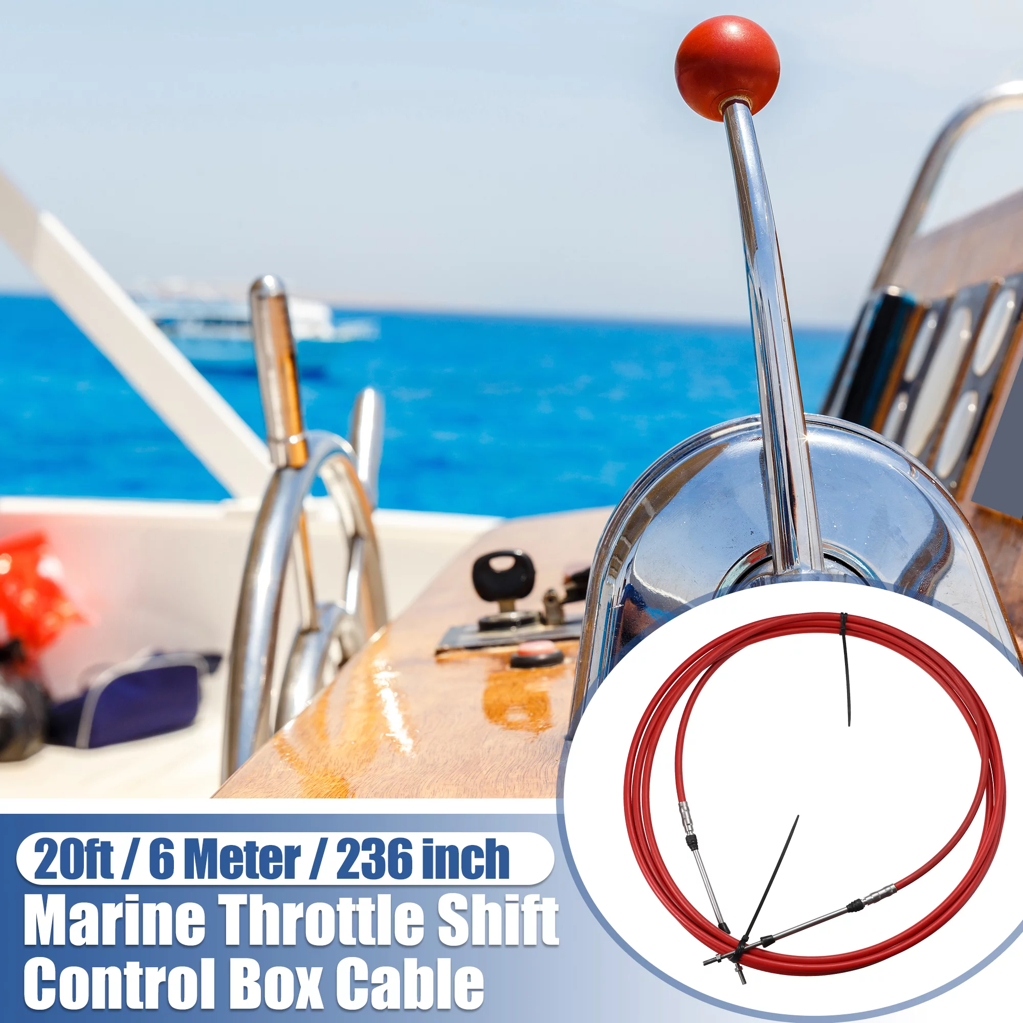 Unique Bargains 2pcs 20ft 236 Inch Marine Type 3300 / 33C Throttle Shift Remote Control Box Cable for Yamaha Outboard Engine Boat Red