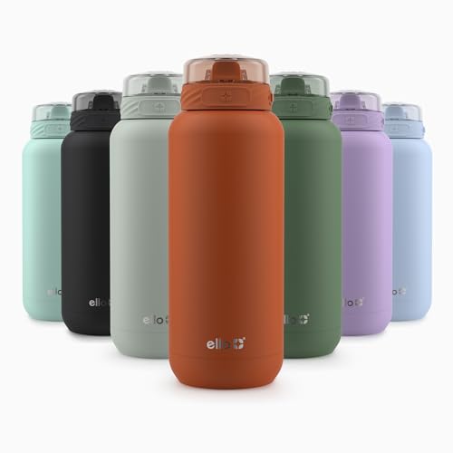 Ello Cooper 32oz Stainless Steel Water Bottle with Straw and Carry Handle, Double Walled and Vacuum Insulated Metal, Leak Proof Locking Lid with Soft Silicone Spout, Reusable, BPA Free, Yucca