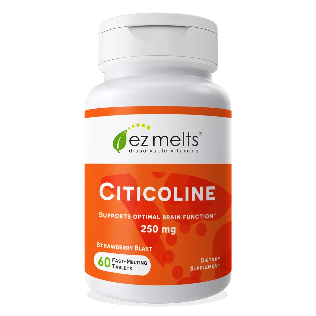 EZ Melts Citicoline Supports Optimal Brain Function, 250 mg 60 Tablets, Strawberry Flavored, Vegan Dietary Supplements, Dissolvable and Fast Melting
