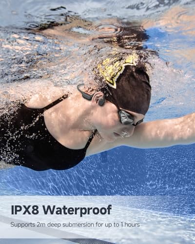 PSIER Bone Conduction Headphones IPX8 Waterproof Swimming Headphones Open Ear Headphones with MP3 Mode 32GB Memory Up to 8 Hours Playtime Bluetooth 5.4 Ear Buds Secure Fit for Running and Fitness