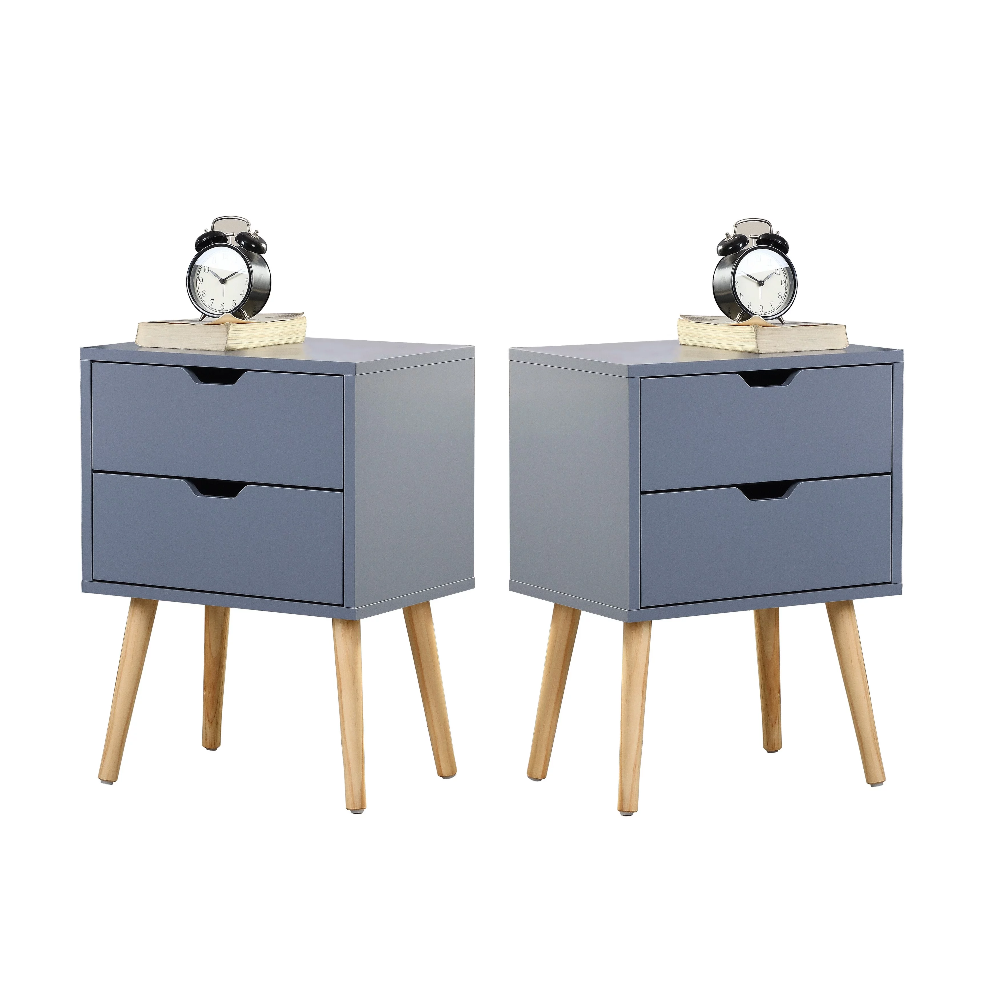 TOOLKISS  22'' High Double Drawers Nightstand With Solid Wood(Set of 2) Antique White