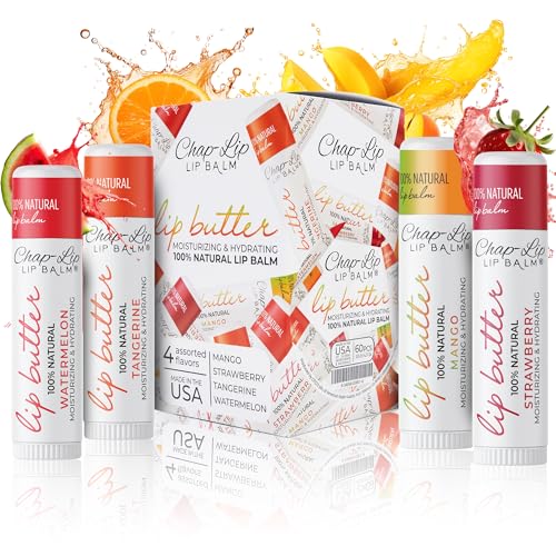 CHAP-LIP Original Lip Balm Hydrating Bulk Chap Stick with Fruit Flavors, Coconut Oil, and Cocoa Butter - Christmas Gift Stocking Stuffers Lip Therapy Pack for Men and Women - Made in the USA, 24 Pack