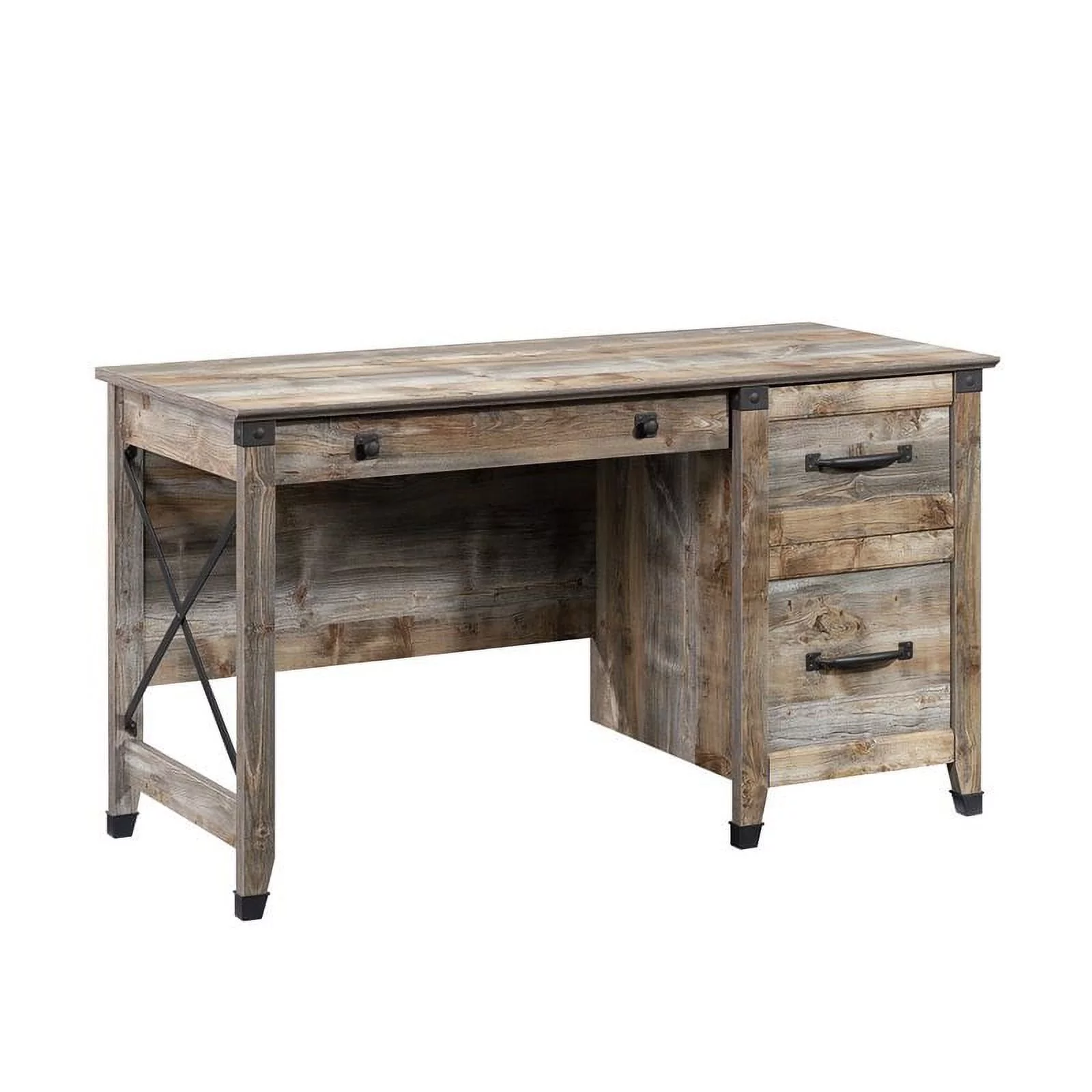 Sauder Carson Forge Single Pedestal Desk with Drawers, Rustic Cedar Finish