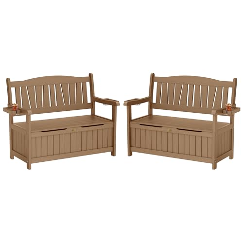 YEFU Outdoor Storage Bench for Patio: Heavy Duty Garden Bench with 96° High Backrest & Oversized Seating - Weatherproof HIPS Patio Benches with Storage for Porch Backyard Park Room, Grey