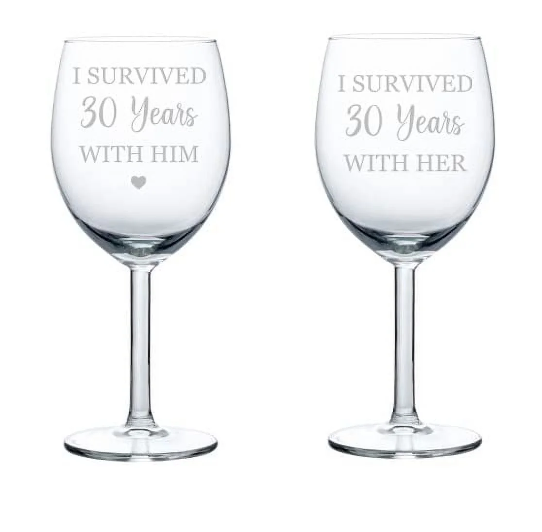 Set of 2 Wine Glass Goblet Gift I Surived 30 Years 30th Anniversary (10 oz)