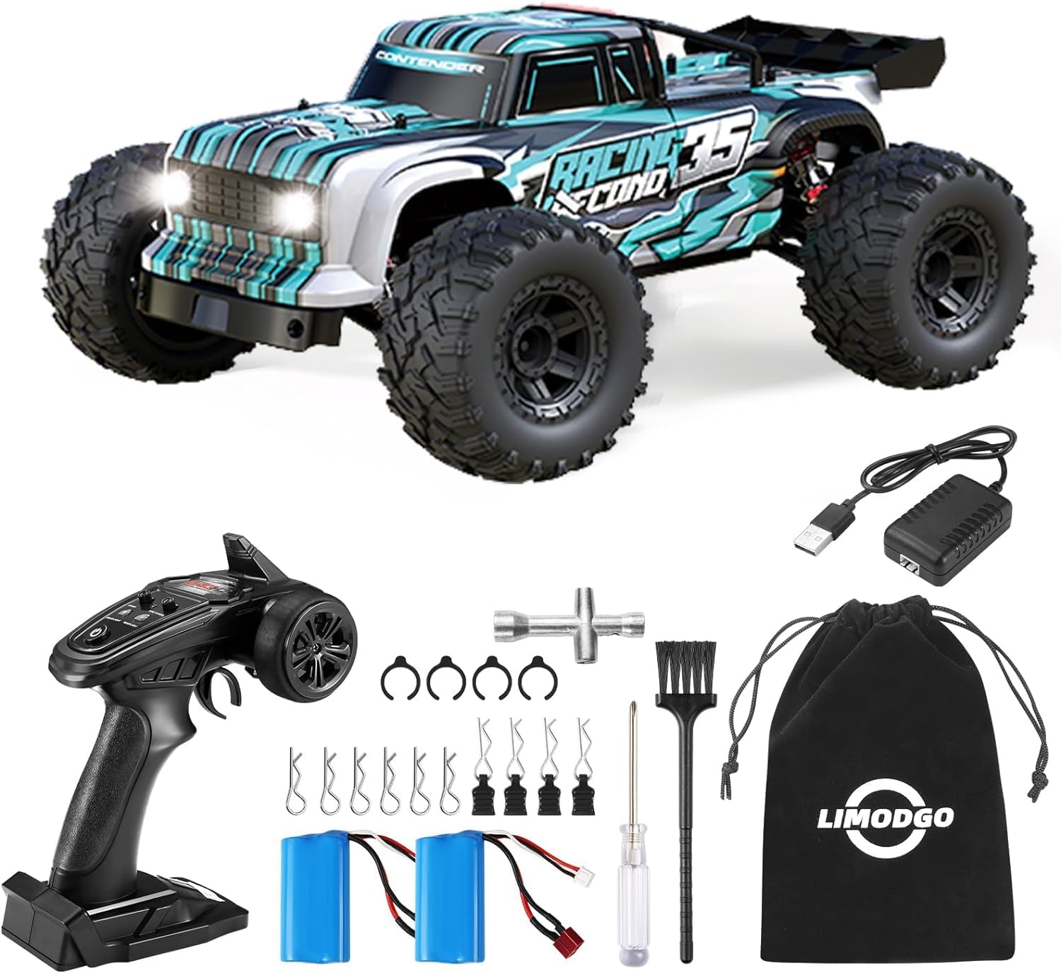 Remote Control Car for Adults, Hobby rc Cars, 4x4 high Speed rc Cars, 1:10 Large High Speed 35MPH, All Terrain rc Trucks, 4WD Off Road Fast rc car,40+min. with Headlights 2 Batteries Green