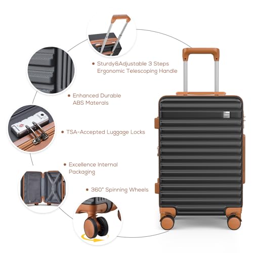 imiomo 20 Inch Expandable Carry on Luggage Sets with Spinner Wheels, Hard Shell Lightweight Rolling Travel Carry-on Suitcase with TSA Lock, Black