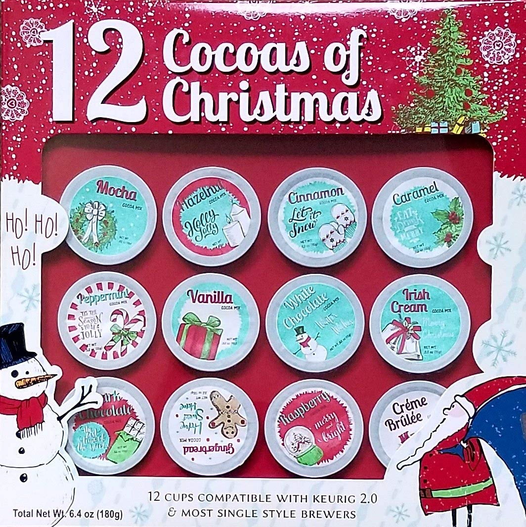 12 Cocoas Of Christmas - 12 K Cups - Premium Holiday Cocoa - Gift Set