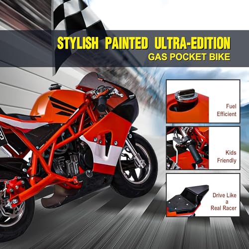 Mini Pocket Bike, G00001 Model 40CC 4-Stroke Gas Bike with Off-Rode Tire, Suspensions, Disc Brakes, Max Load 160Lbs, Up to 20Mph, EPA Approved (Blue)