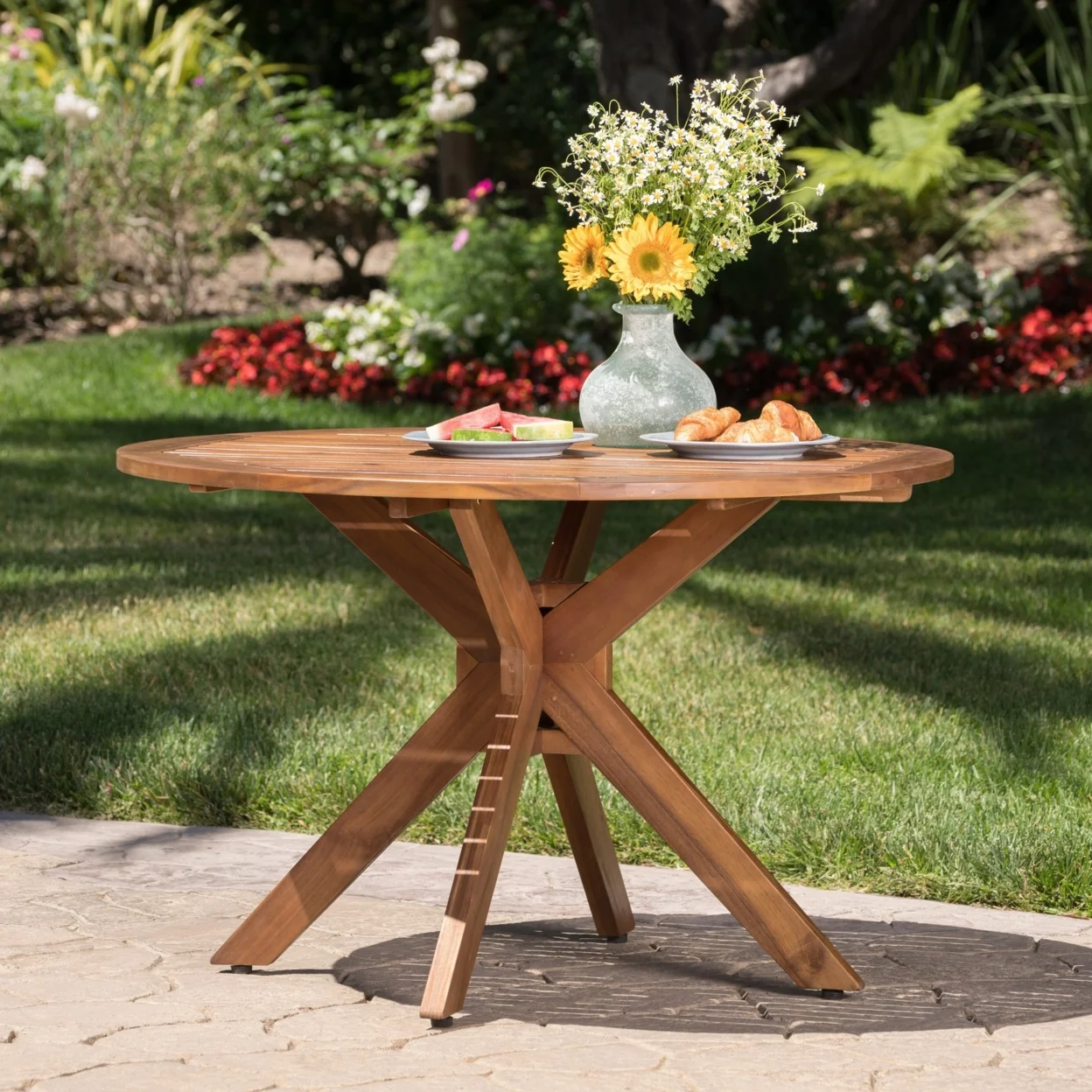 GDF Studio Brigitte Outdoor Acacia Wood 5 Piece Dining Set, Teak