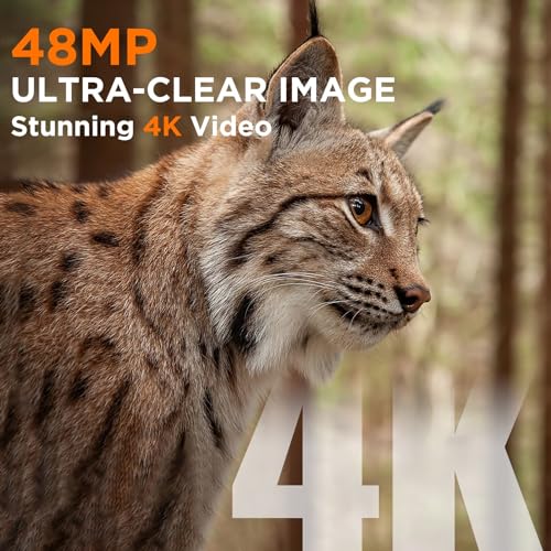 Trail Camera, 4K 48MP Trail Game Camera with Night Vision 0.1s Trigger Motion Activated, IP66 Waterproof Game Cam 130°Wide Angle with 48pcs No Glow LEDs for Outdoor Wildlife Monitoring