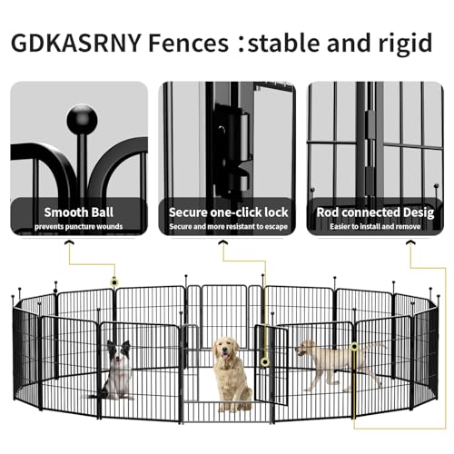 Dog Playpen Portable Exercise Fence Heavy Duty Metal Pet Playpen Indoor Outdoor Pet Playpen for Small Medium Large Dogs - RV Camping Pen（Jet Black） (16 Panels, 32 inch)