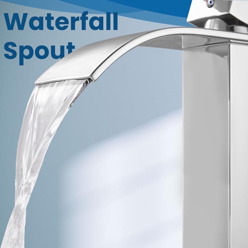 Airuida Brushed Gold Tall Waterfall Bathroom Vessel Sink Faucet Modern Bathroom Vanity Faucet Single Handle Single Hole Farmhouse Bar Mixer Tap Washbasin Faucet Deck Mount