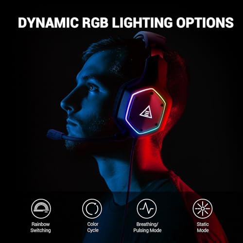 EKSA E1000 Gaming Headset, Computer Headphones with Noise Canceling Mic & RGB Light, 7.1 Surround Sound, Compatible with PC, PS4 PS5 Console, Laptop (Blue)