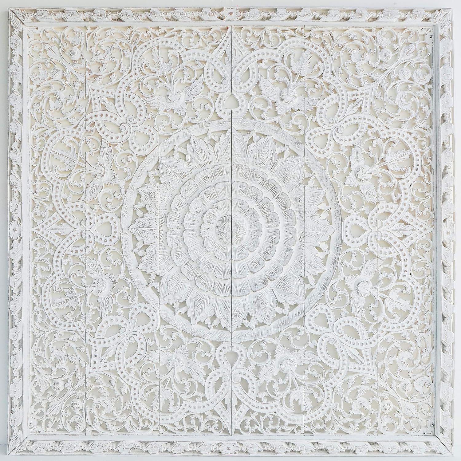 King Size Wood Carved Bedroom Headboard Home Cottage Living Extra Thick Teak Mandala Wooden Wall Hanging 72 Inches