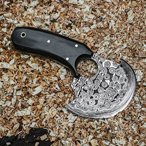 Knives - Alaskan Ulu - Mezzaluna Ulu Knife - Pizza Cutter Ulu - Traditional Ulu - Handmade Damascus Steel - Stabilized Handle - Ulu Knife - Vegetable Chopping Ulu