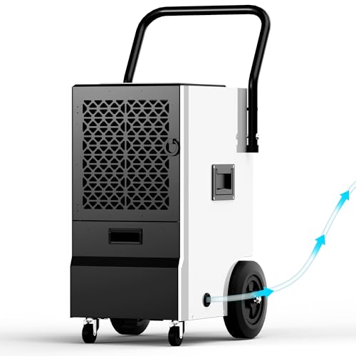 EUHOMY 160 Pints Commercial Dehumidifier for Basement,Large Dehumidifier for Basement With Drain Hose,Timer and 4 Wheels,Industrial Dehumidifiers for Flood Repair,Drying Basement,Warehouse and Factory