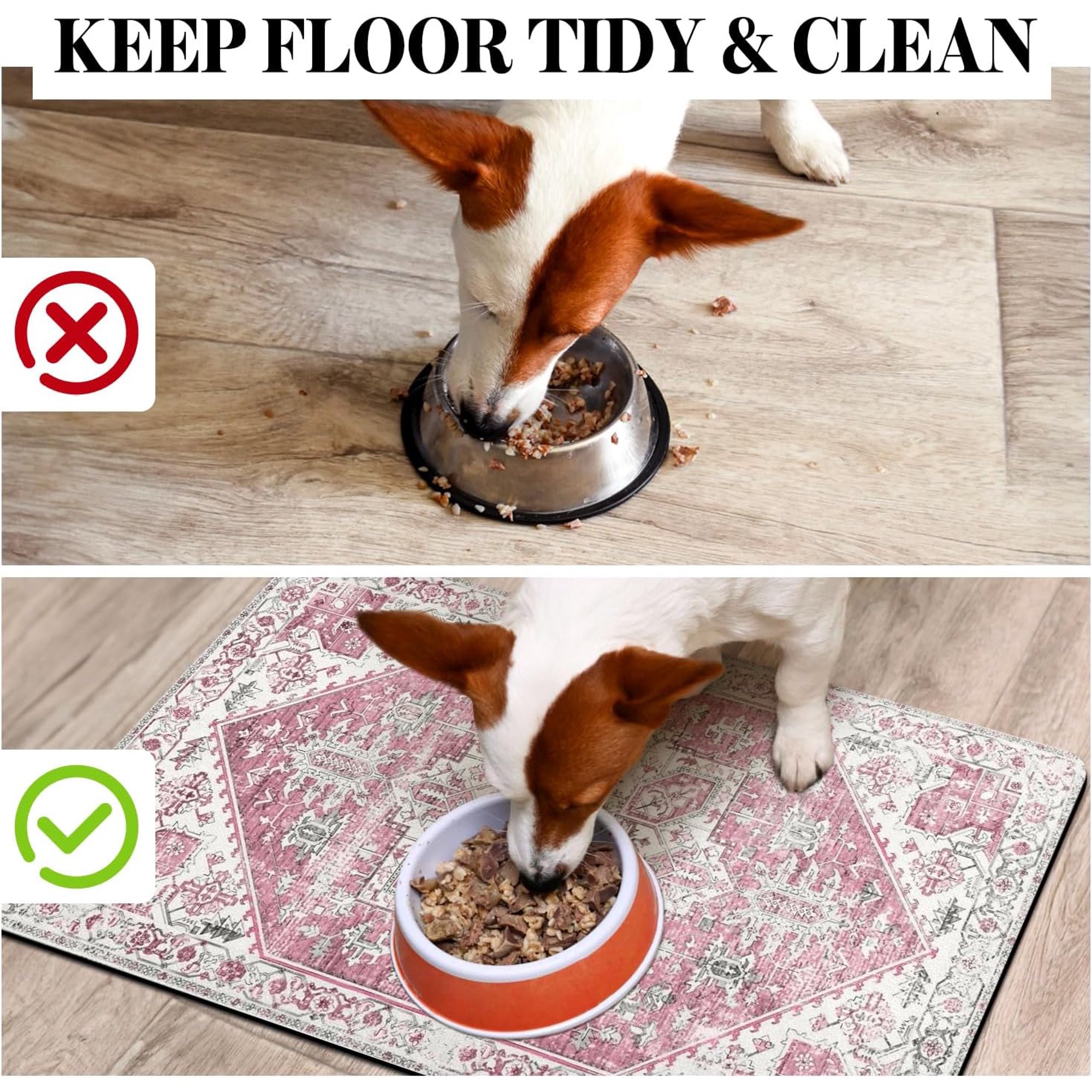 Absorbent Dog Food Mat for Floors, Quick Dry Pet Bowl Mat with Anti-Skid Backing
