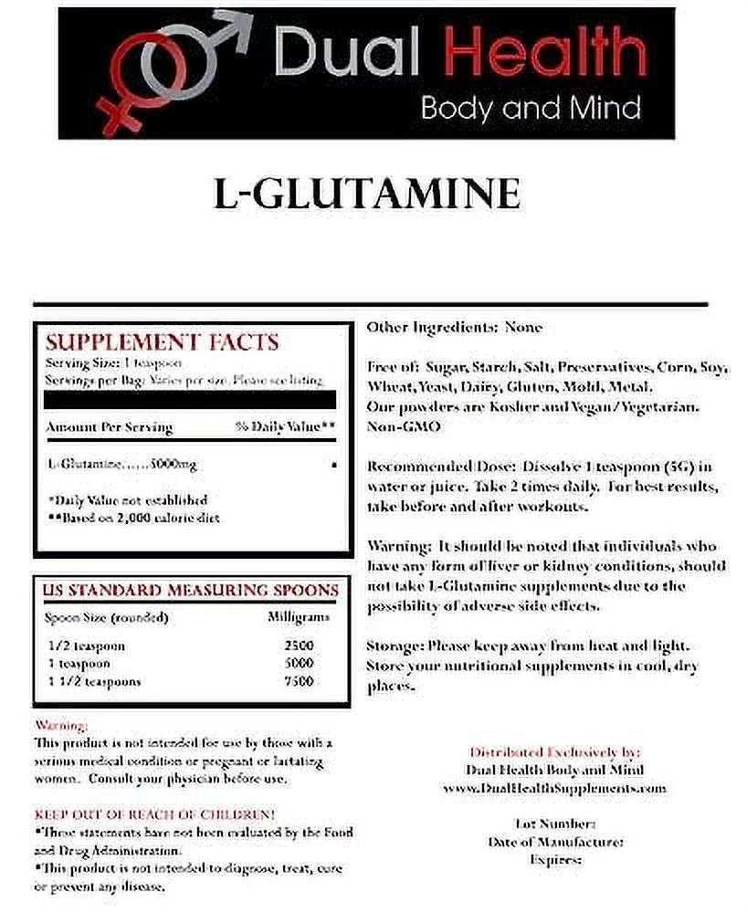 L-Glutamine (2 lbs) Pure Powder 5000mg Free Form Bulk Supplements, Made in USA, Immune Digestion GI Support Leaky Gut Health Muscle Energy Stamina Endurance Strength