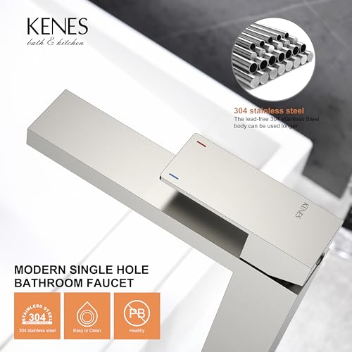 KENES Brushed Nickel Vessel Sink Facuet Single Handle Tall Bathroom Sink Faucet Vanity Bathroom Faucet Basin Mixer Tap with Water Supply Hose and Pop Up Sink Drain, LJ-9031A