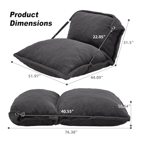 Homguava Giant Bean Bag Chair, Bean Bag Sofa with Adjustable Backrest, Bean Bag Bed with Filling and Detachable Sherpa Cover, Large Bean Bag Floor Sofa for Gaming Living Room Bedroom (Grey)