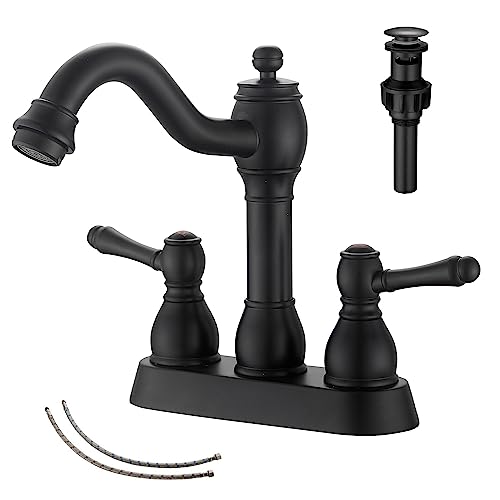 GGStudy 360° Swivel Antique Brass Bathroom Vessel Sink Faucet Single Handle One Hole Matching with Pop Up Drain