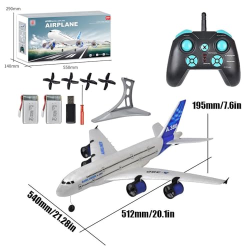 RC Airbus 747 A380 2.4G Remote Control Electric Plane Four Motor RC Airplane Toy RC Airliner with LED Lights Drop Resistant Aircraft 2 Batteries EPP Airplane for Beginners Kids Gifts (A-380)