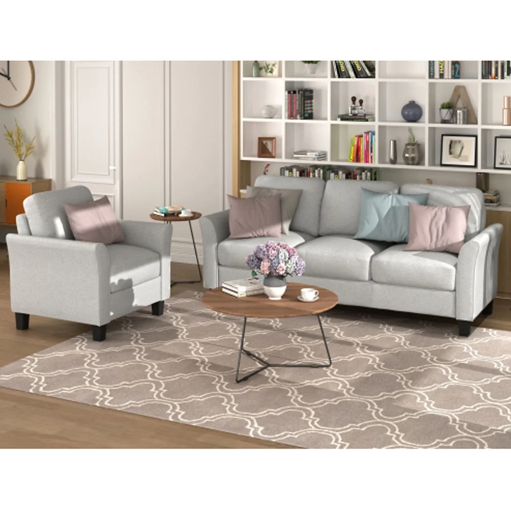 Living Room Furniture chair and 3-seat Sofa - Light Gray