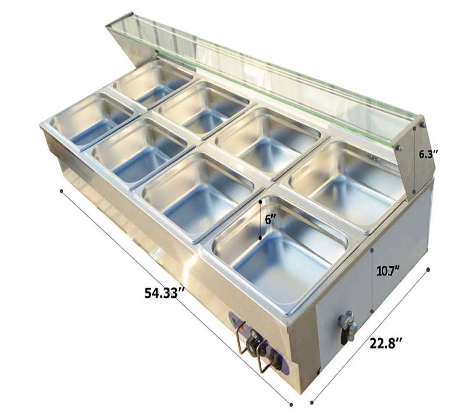 PreAsion 8-Pan Bain-marie Buffet Food Warmer with Glass Guard Food Temperature Control
