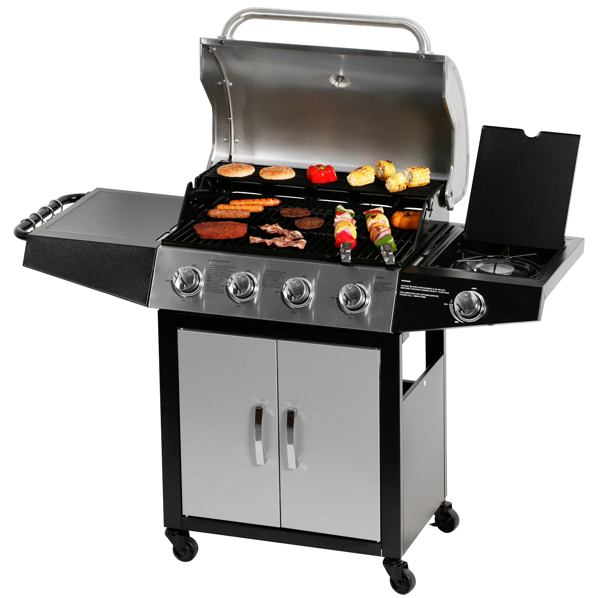 MASTER COOK 4 Burner Propane Gas Grill with Side Burner, Outdoor Stainless Steel Barbecue Grill