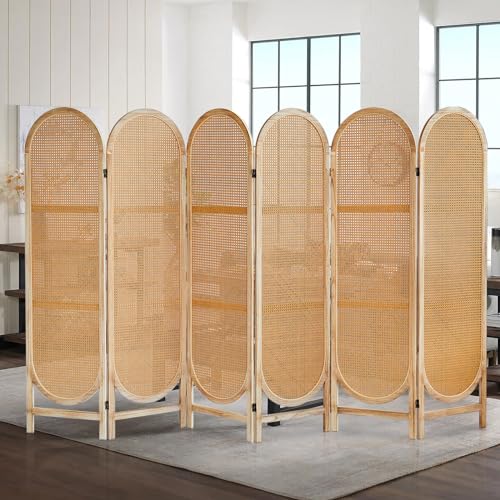 3 Panel Room Dividers and Folding Privacy Screens, Hand-Made Rattan Room Divider with Bi-Directional Hinge, Pre-Assembled Wood Privacy Dividers for Home Office Bedroom, Hotel Decorations