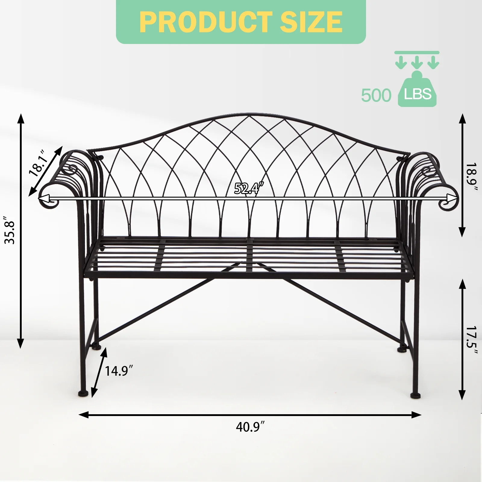 AVAWING Outdoor Bench, Small Patio Garden Metal Bench with Armrests, Park Benches Loveseat Furniture with Back for Outside, Deck, Lawn, Porch, Balcony, Backyard, Black