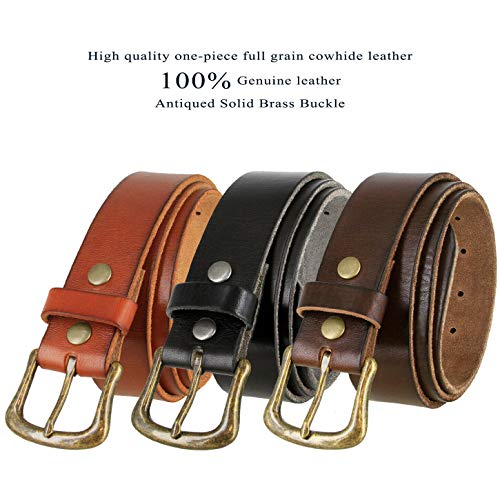Genuine Full Grain One-Piece 100% Leather Belt With Polished Solid Brass Buckle 1-1/2