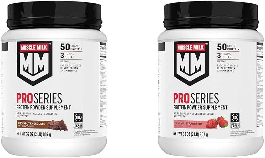 Muscle Milk Pro Series Protein Powder, Knockout Chocolate & Strawberry, 2 Pound Each, 50g Protein, 20 Vitamins & Minerals