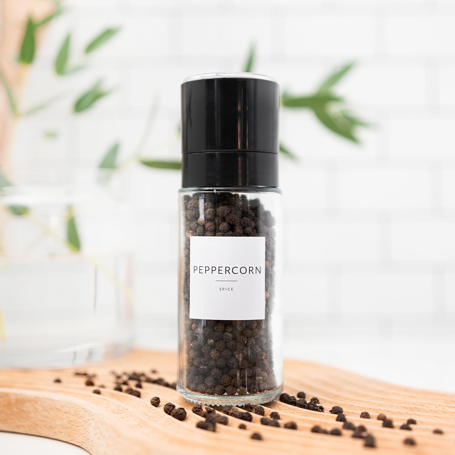 24 Glass Spice Jars with Label, Round Bamboo Spice Jar Set 4oz Seasoning Containers with Labels, 374 Spice Labels, Spice Bottles Funnel Empty Spice Jars and Shaker Lids Spice Containers and Grinder