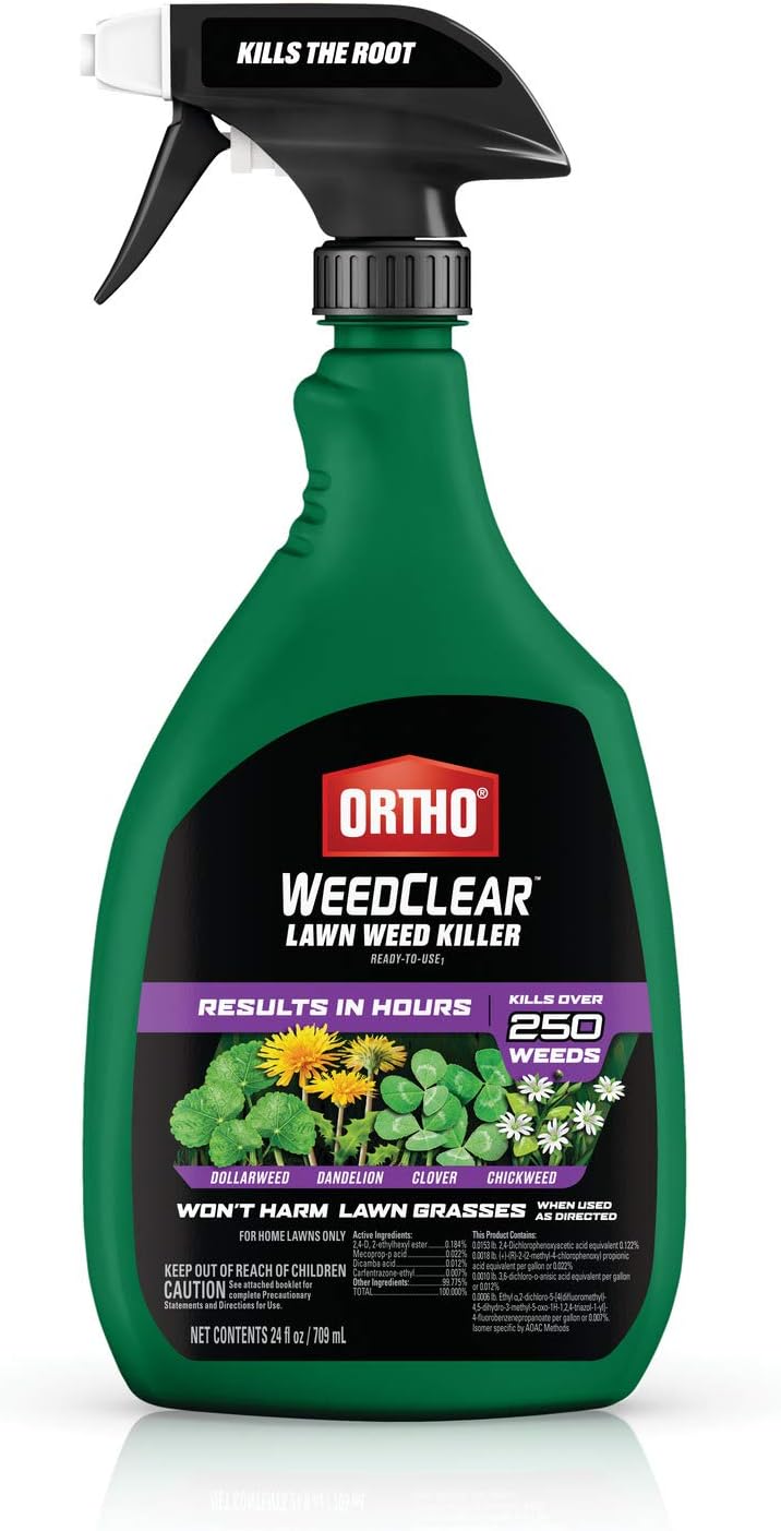 Ortho WeedClear Lawn Weed Killer Ready-to-Use1 - Results in Hours, Kills Dollarweed, Dandelion, Clover and Chickweed to the Root, Won't Harm Lawn Grass When Used as Directed, 24 oz.