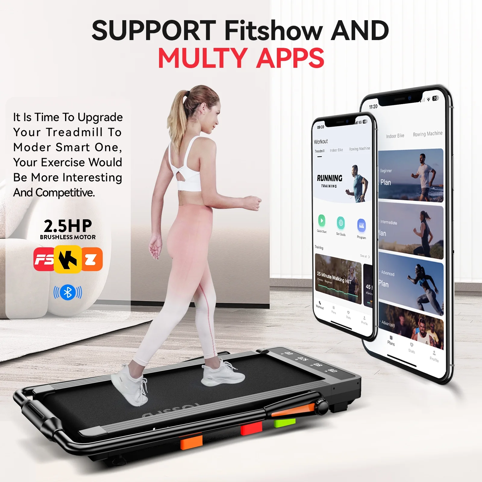 Pooboo 2 in 1 Under Desk Treadmill Black 2.5HP Folding Treadmill Walking Jogging Machine with App & Remote Control Led Touch Screen Walking Pad for Office Home Use 265lbs