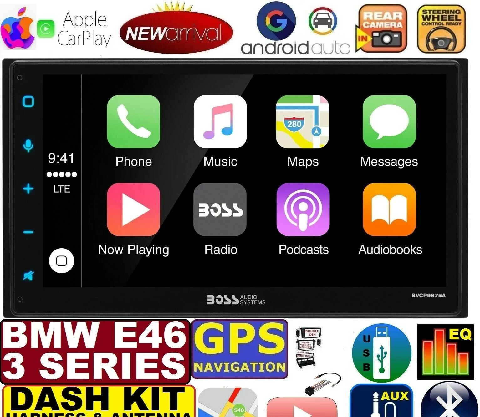 BMW E46 GPS NAVIGATION SYSTEM CD/ DVD BLUETOOTH USB Double Din Car Stereo Radio