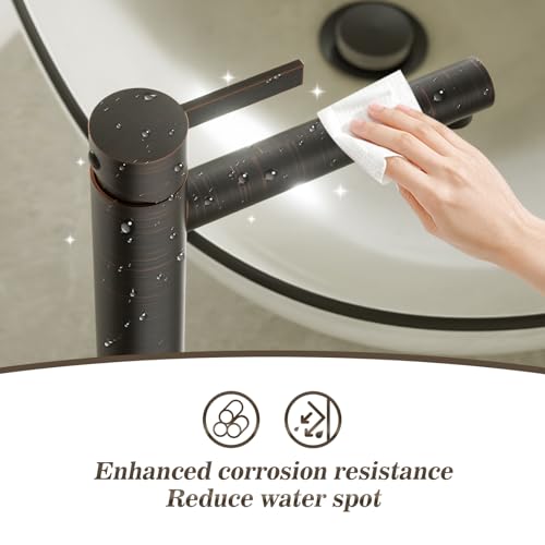 Phiestina Brushed Gold One Hole High Bathroom Vessel Sink Faucet, Single Hole Single Handle Tall Bathroom Faucet, with Pop Up Drain and Water Supply Line,FH01-BG-V