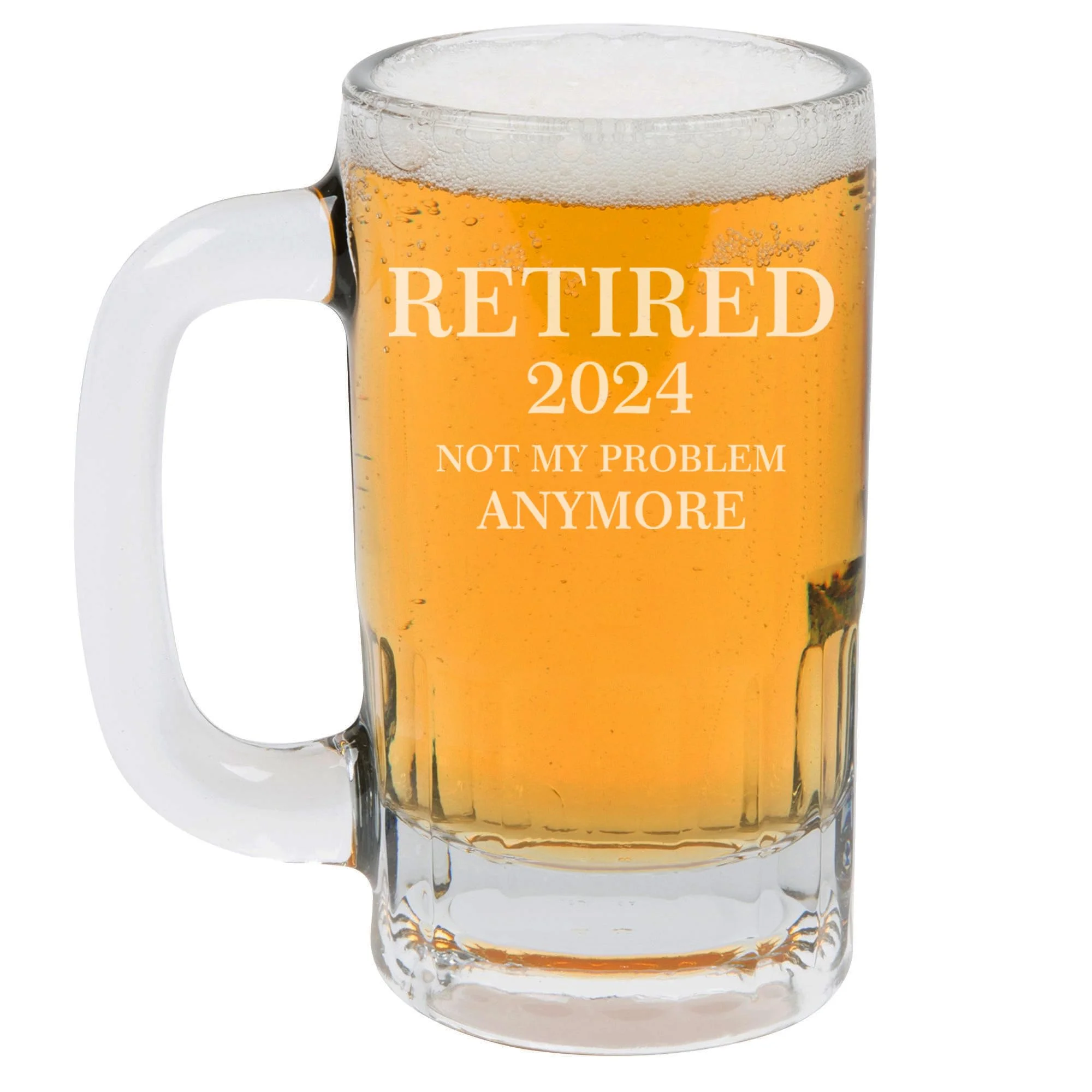 12 oz Beer Mug Stein Glass Retired 2024 Not My Problem Anymore Funny Retirement Gift