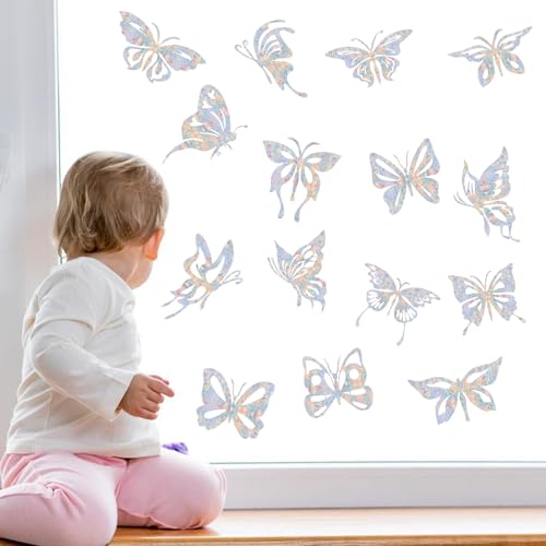 36PCS Snowflake Window Stickers Anti Collision Decals to Save Birds - Non Adhesive Prismatic Vinyl Rainbow Stickers