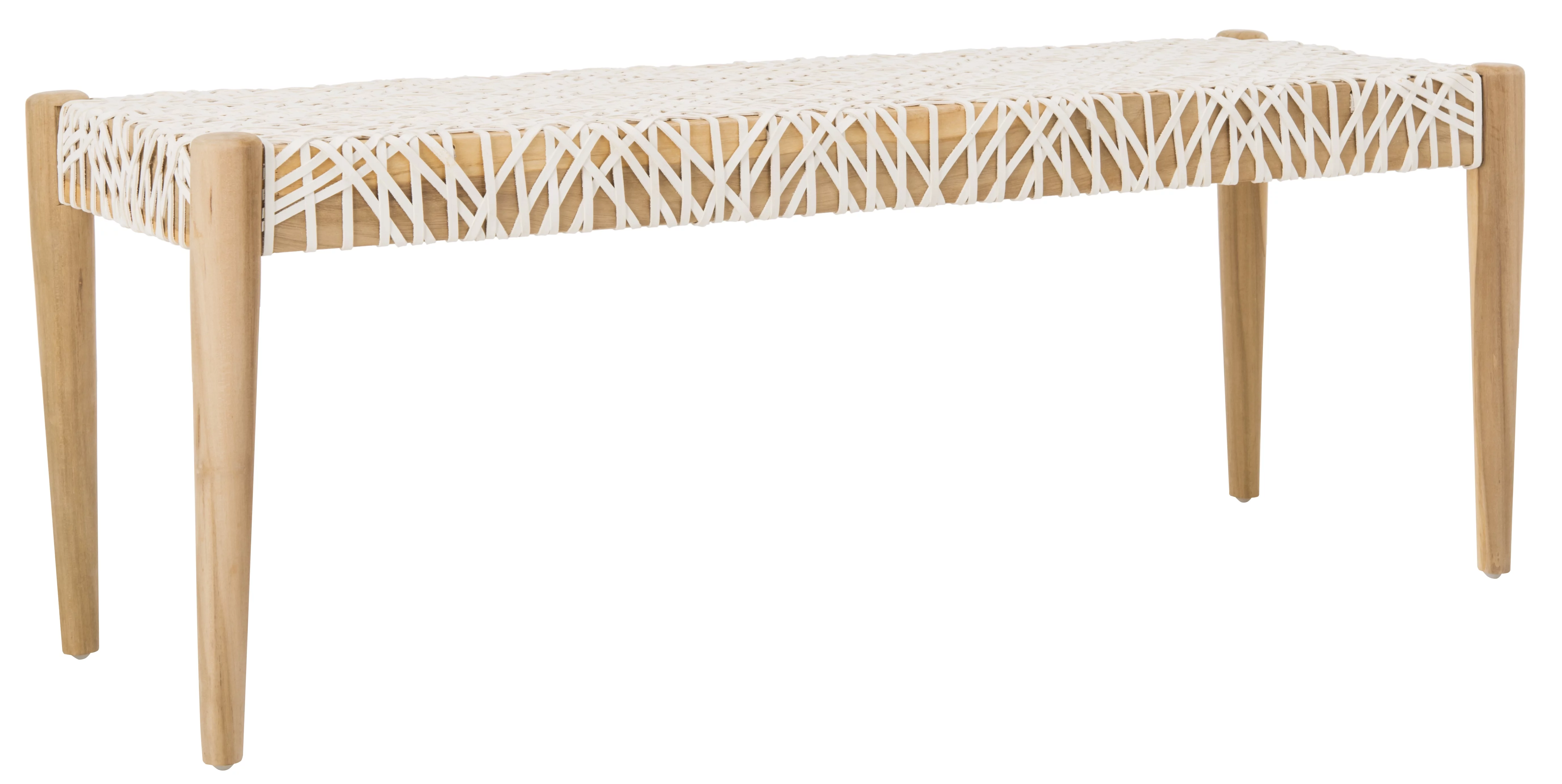 SAFAVIEH Bandelier Cowhide Leather Weave Tufted Bench, Natural/Off-White
