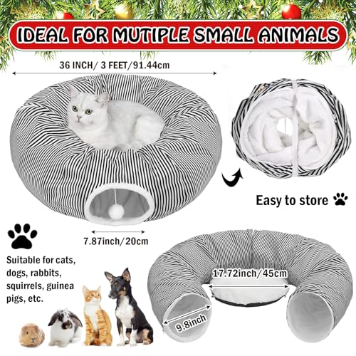 Soulchen Christmas Tree Cat Tunnel Bed 3FT x 3FT x 9.8IN Indoor Cat Donut Tunnels Peekaboo Cave Toy 3 Way Winter Holiday Decor for Kitty Rabbit Ferret Puppy(Woven Brown)